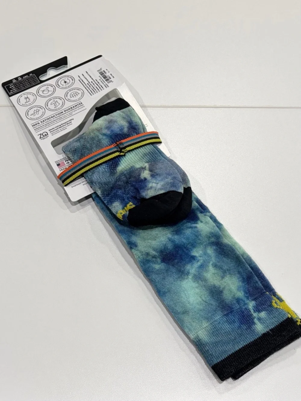 SmartWool Boys Girls Kids Medium Tie Dye Print Zero Cushion Ski Socks Blue NWT